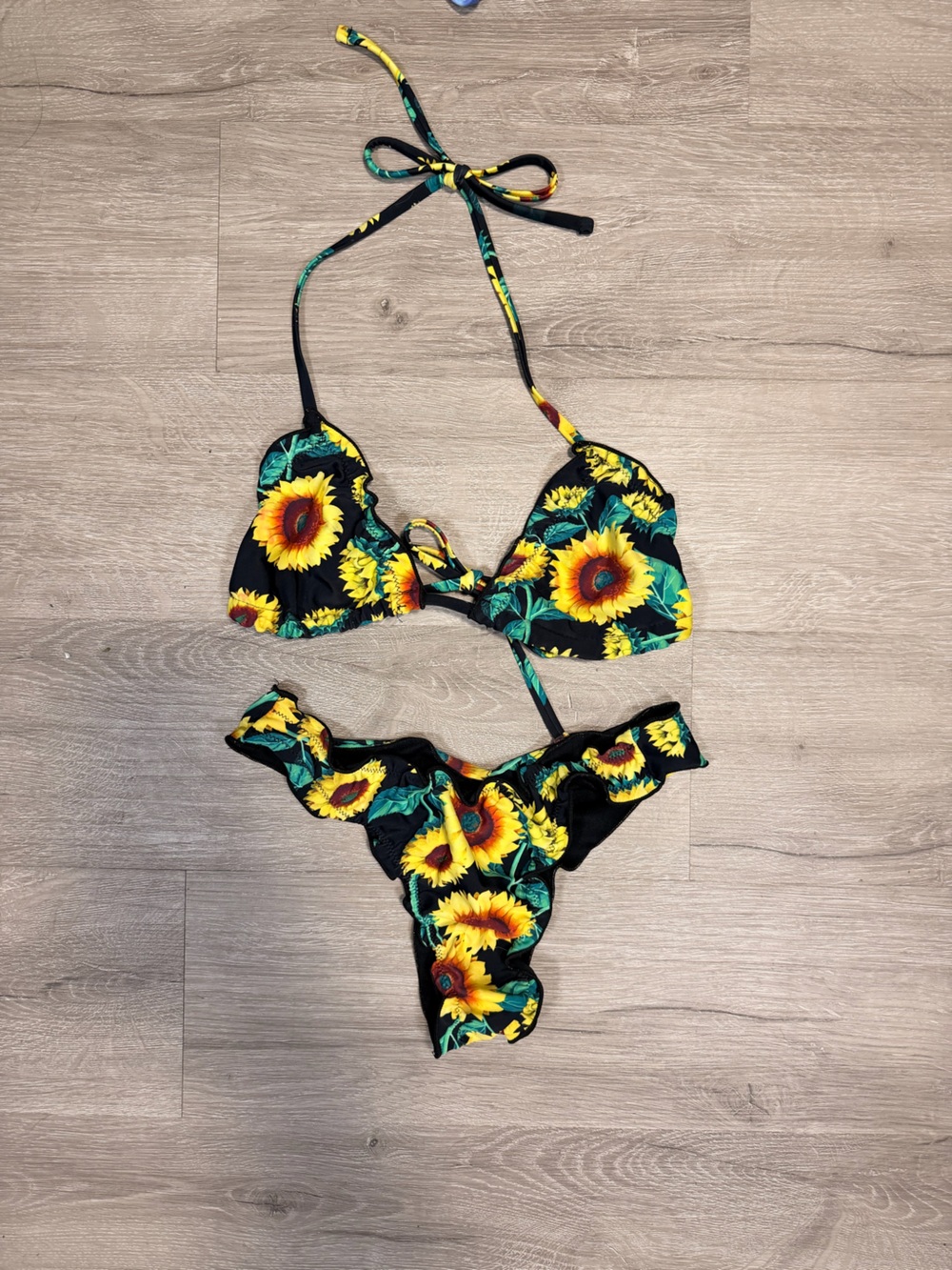 Fashion Nova Black Sunflower Print Bikini